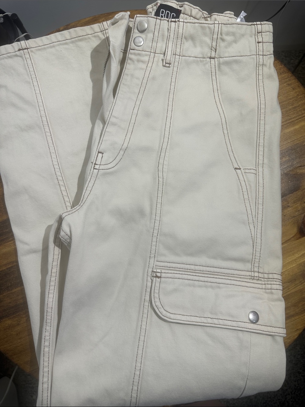 BDG Cream Cargo Jeans with Contrast Stitching